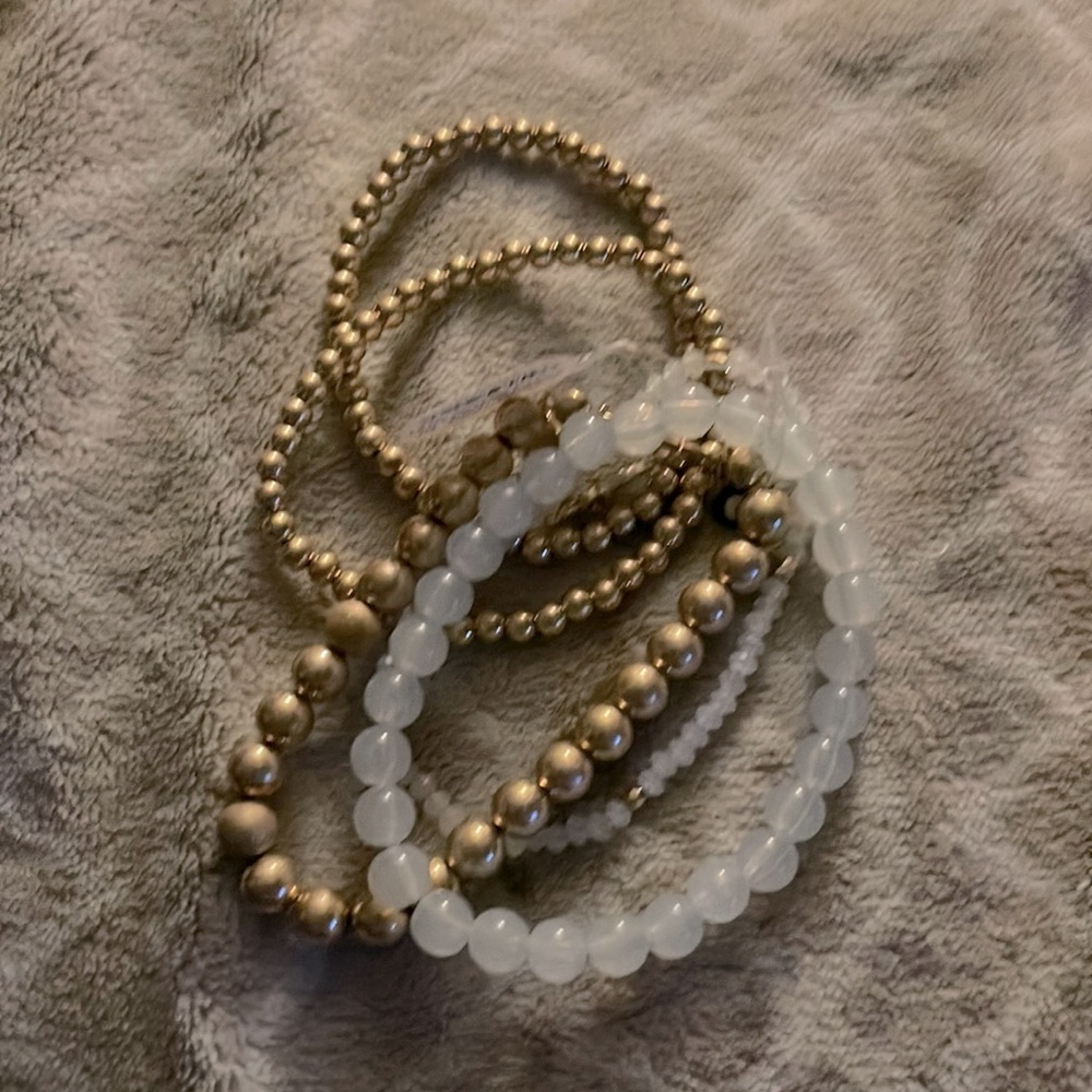 Gold Tone Beaded Hamas Bracelet - Set of 5